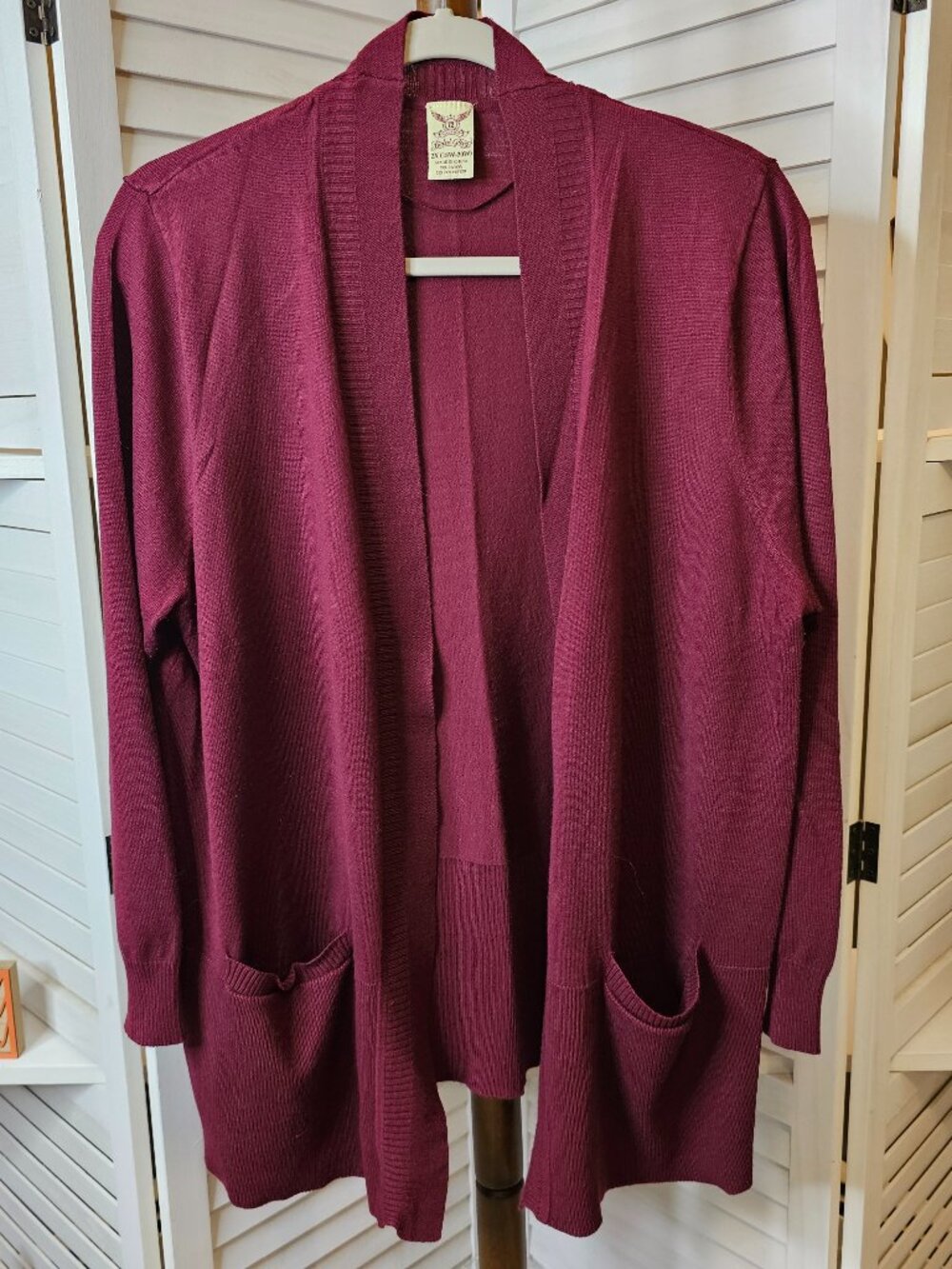Faded Glory, Plus Size 2X (18W-20W), Open Cardigan, Office, Burgundy